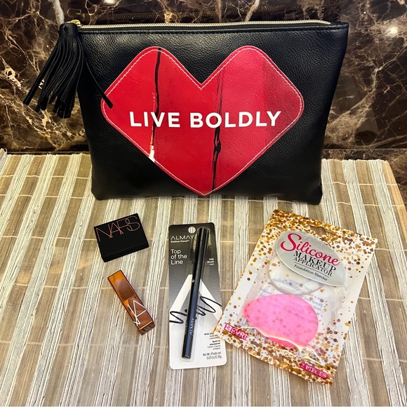 NEW Makeup Case + NARS MINI TRAVEL SET/LIP BALM & BRONZER+ALMAY EYELINER+APPLIC - Picture 1 of 7